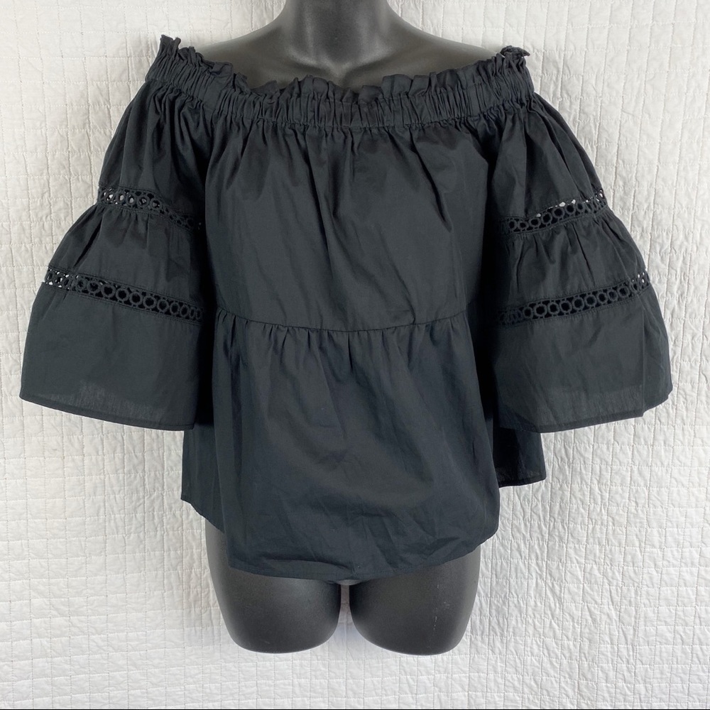 A NEW DAY Off Shoulder Black Bell Sleeve Lace Top